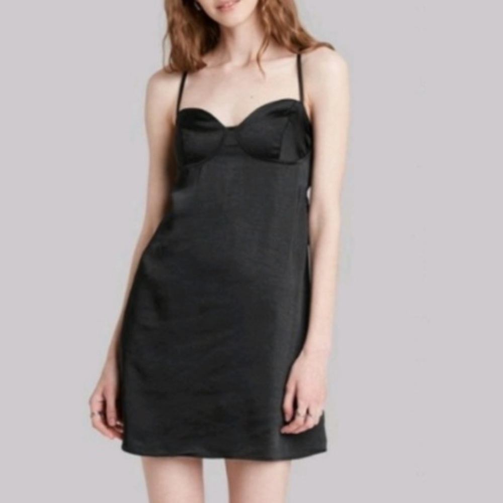 Wild Fable Black Satin Slip Dress Sleeveless Spaghetti Strap Goth Large
